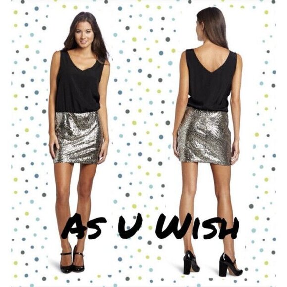 As U Wish Juniors Twofer Sequin Dress champagne. size small. party, prom, holid - Picture 1 of 12